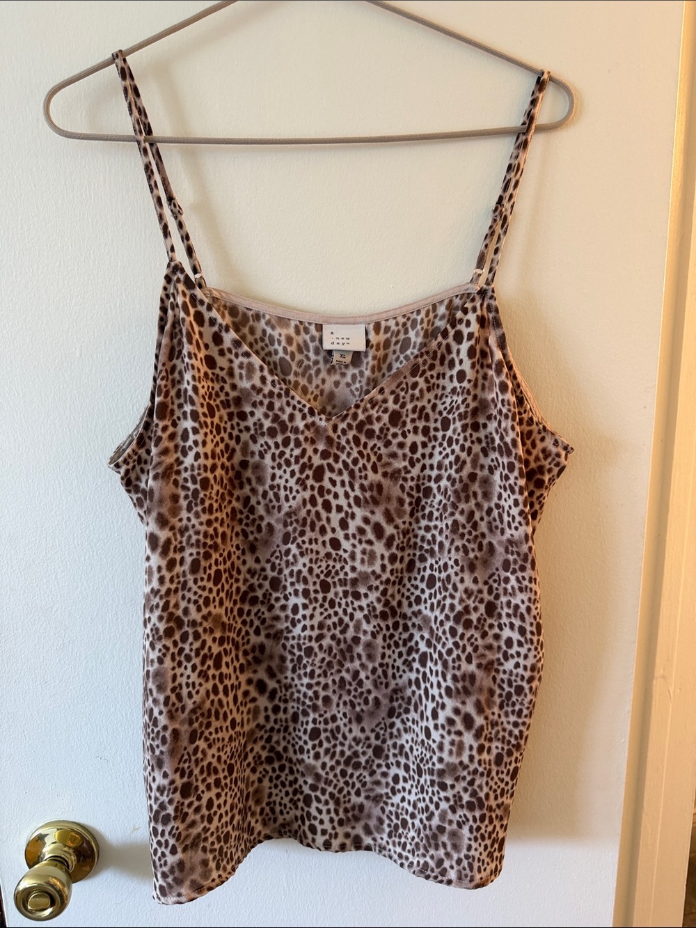 Leopard Print V-Neck Cami Tank Top - Brown